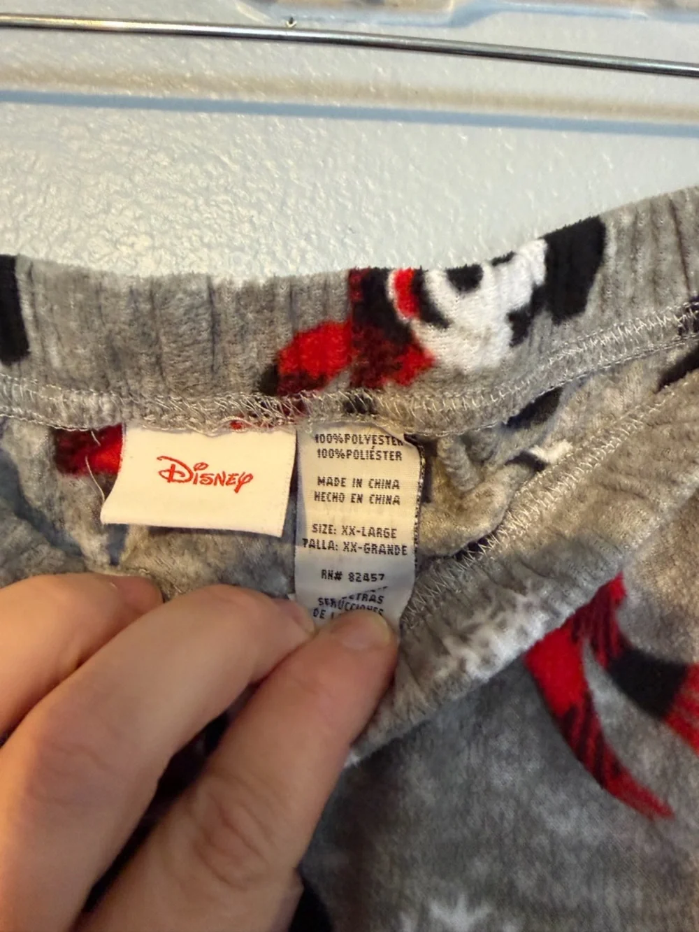 Disney Grey Mickey Mouse Snowflake Pajama Bottoms with Red Accents - Picture 3 of 4